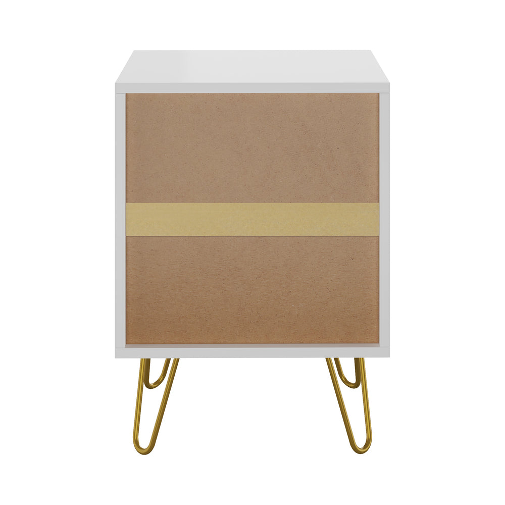Oikiture Bedside Table 2 Drawers Gold Metal Nightstand White Oikiture