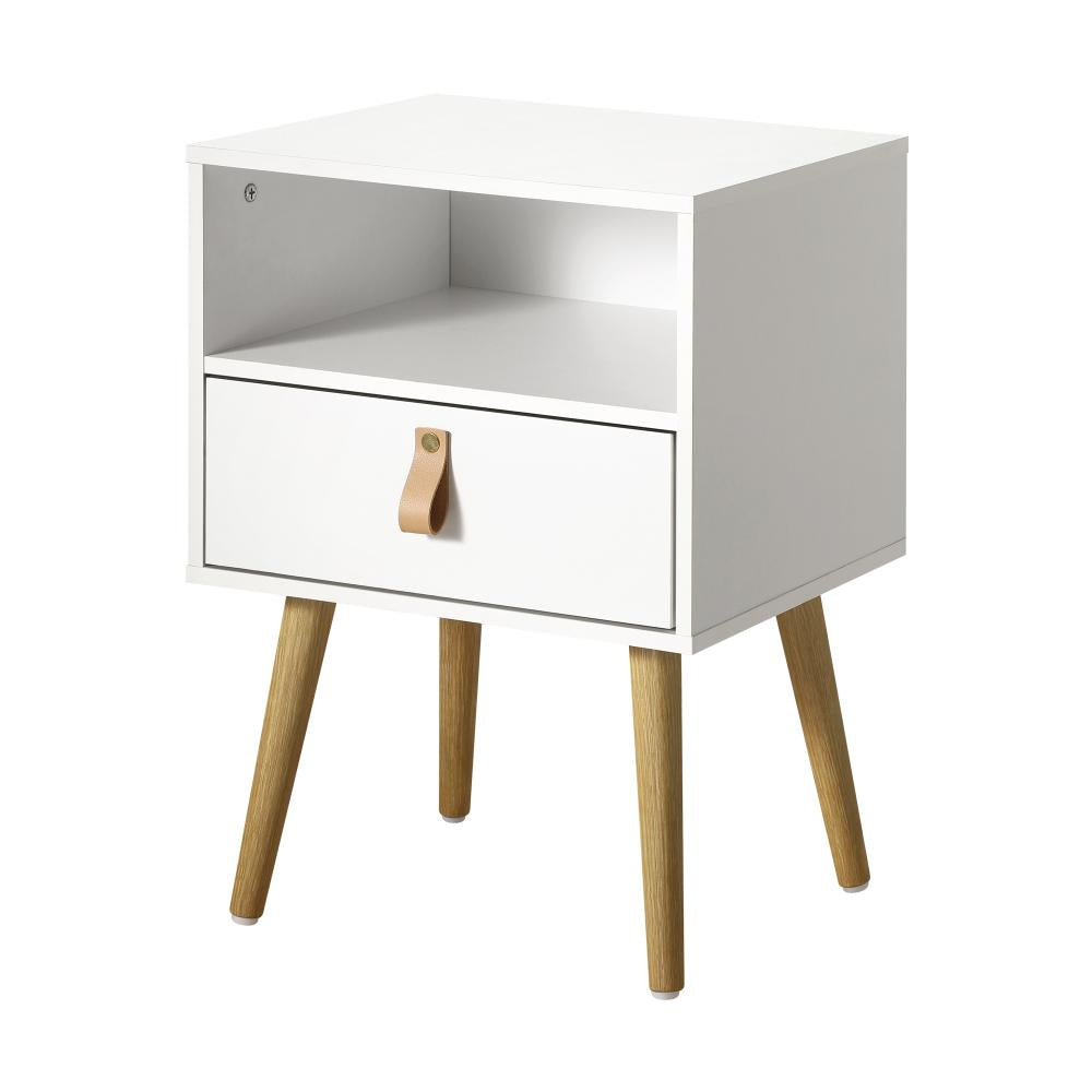 Bedside Tables Side Table Drawer Cabinet w/ Leather Handle White Oikiture