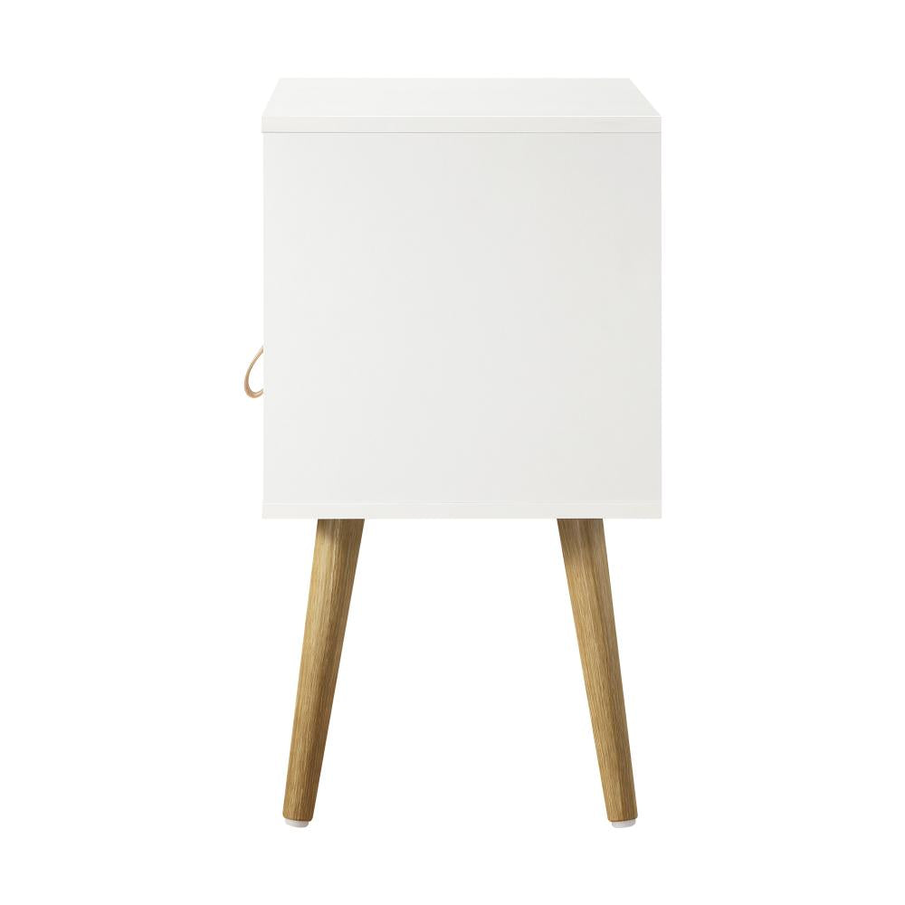 Bedside Tables Side Table Drawer Cabinet w/ Leather Handle White Oikiture