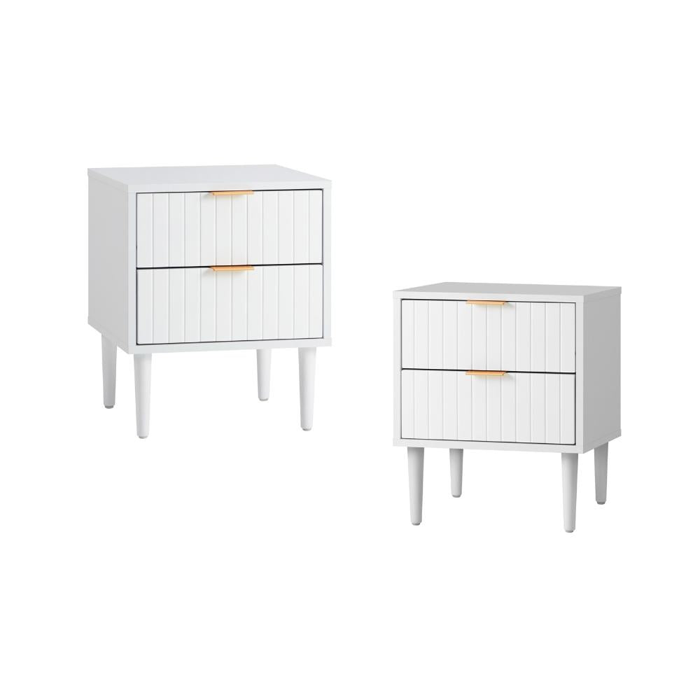 2PCS Bedside Table Storage Unit White Oikiture