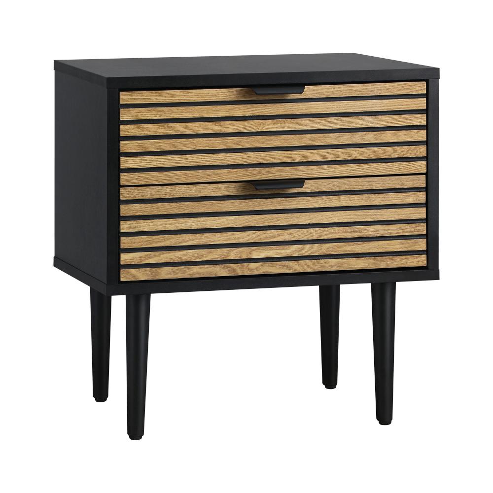 Bedside Table 2 Drawers Side Table Bedroom Furniture Storage Unit Black Oikiture