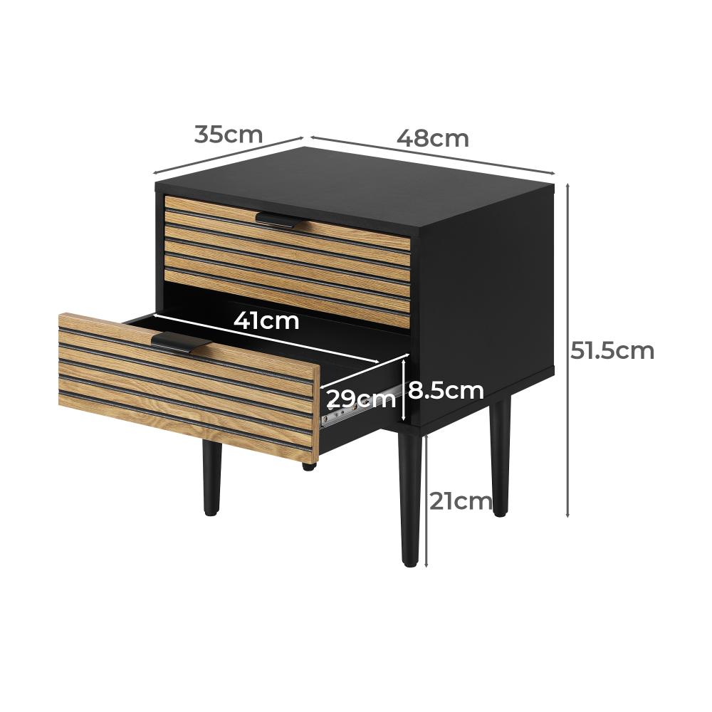 Bedside Table 2 Drawers Side Table Bedroom Furniture Storage Unit Black Oikiture