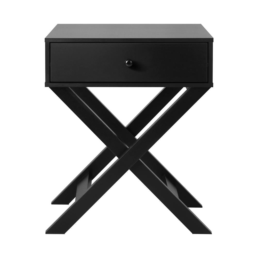 Bedside Table with Wooden Frame and Cross Base Side Table Nightstand Black Oikiture