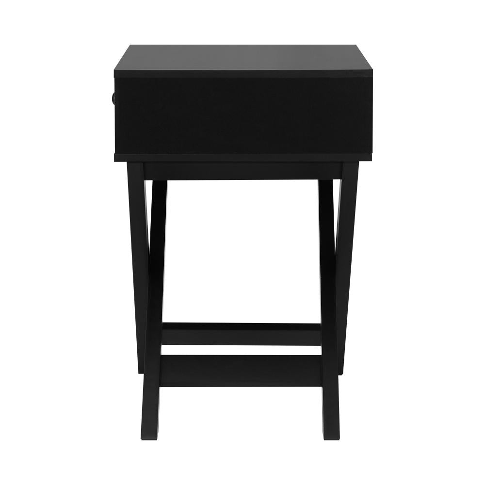 Bedside Table with Wooden Frame and Cross Base Side Table Nightstand Black Oikiture