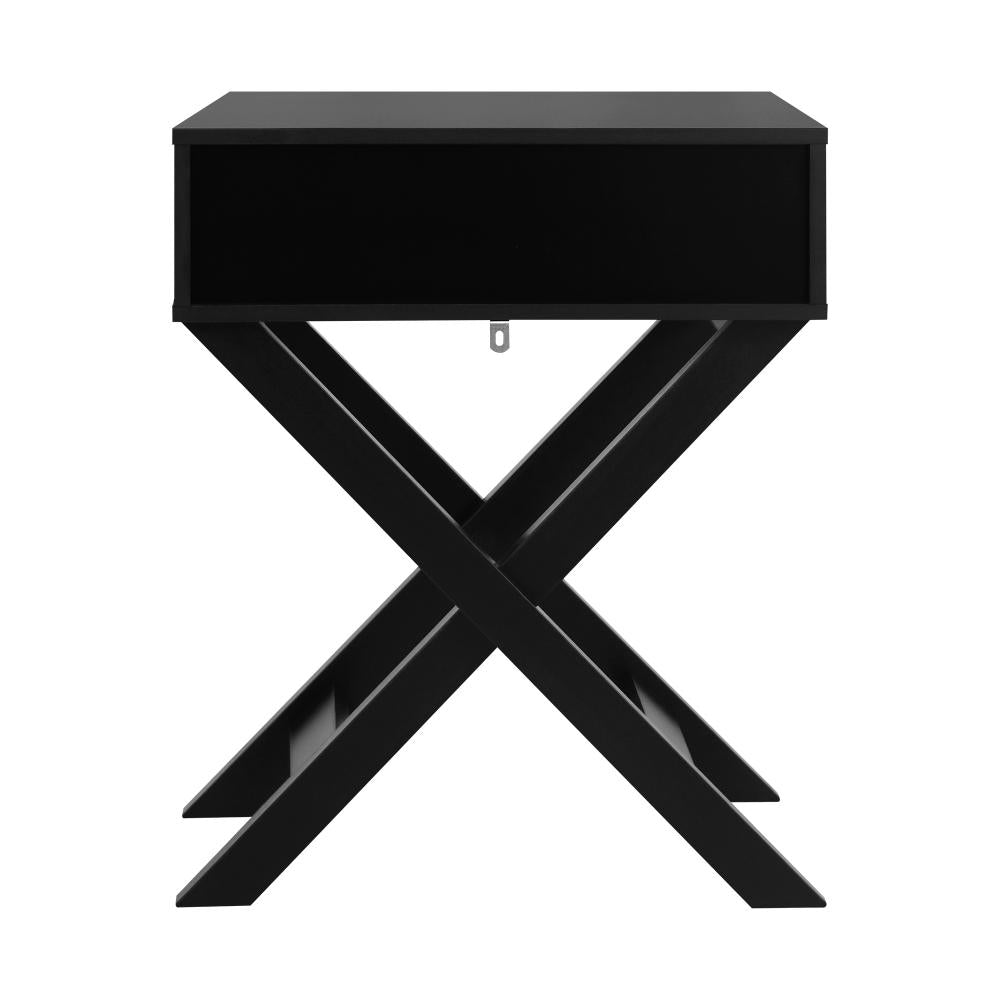 Bedside Table with Wooden Frame and Cross Base Side Table Nightstand Black Oikiture