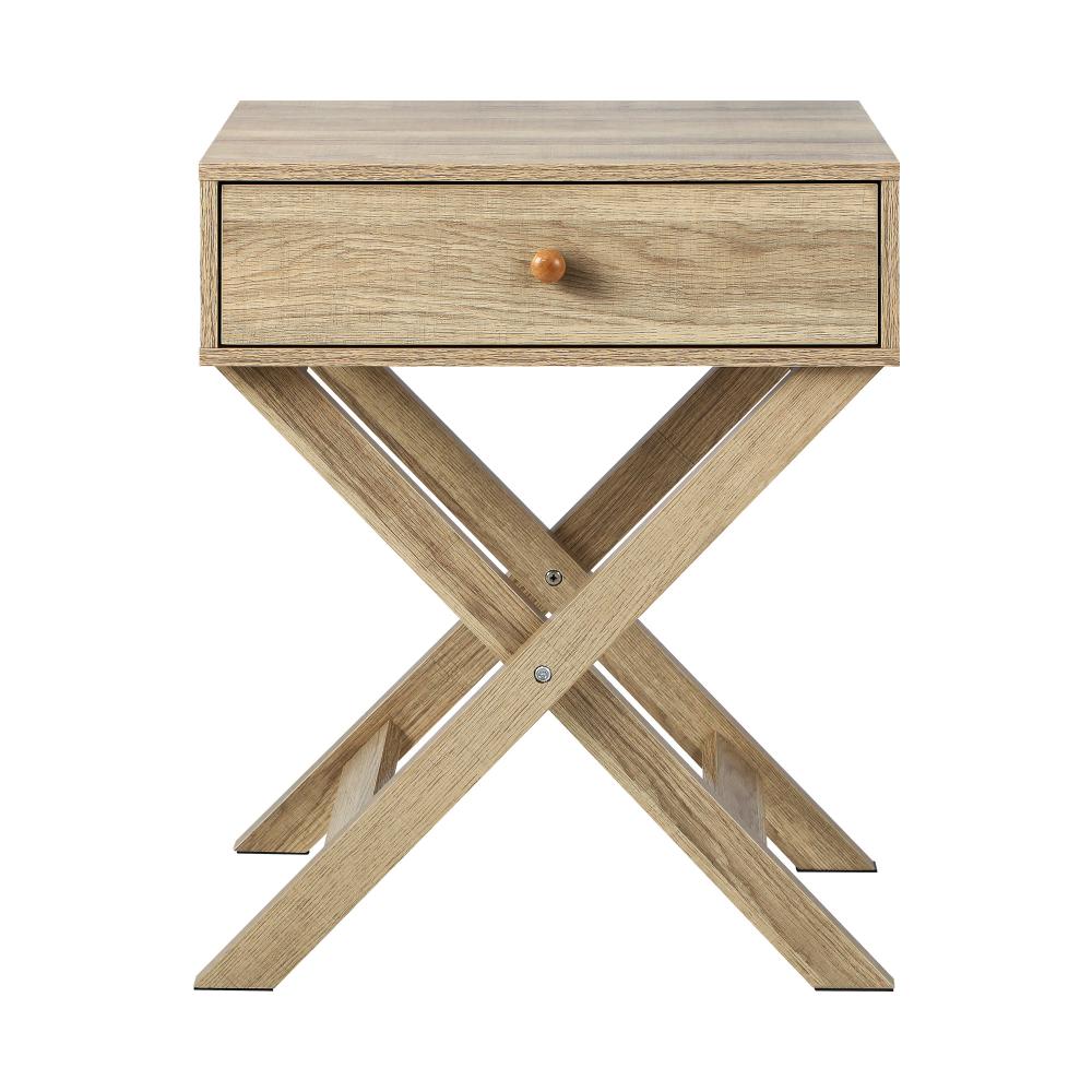 Bedside Table with Wooden Frame and Cross Base Side Table Nightstand Wooden Oikiture