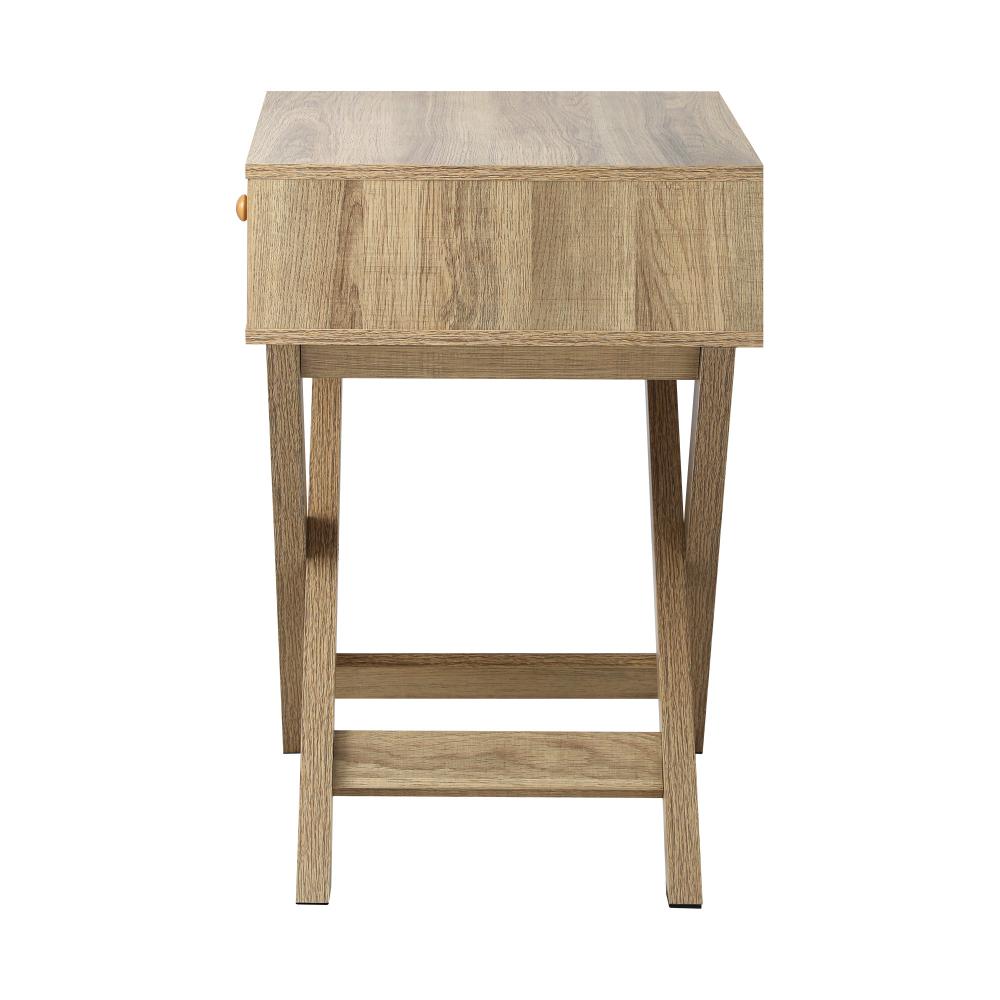 Bedside Table with Wooden Frame and Cross Base Side Table Nightstand Wooden Oikiture