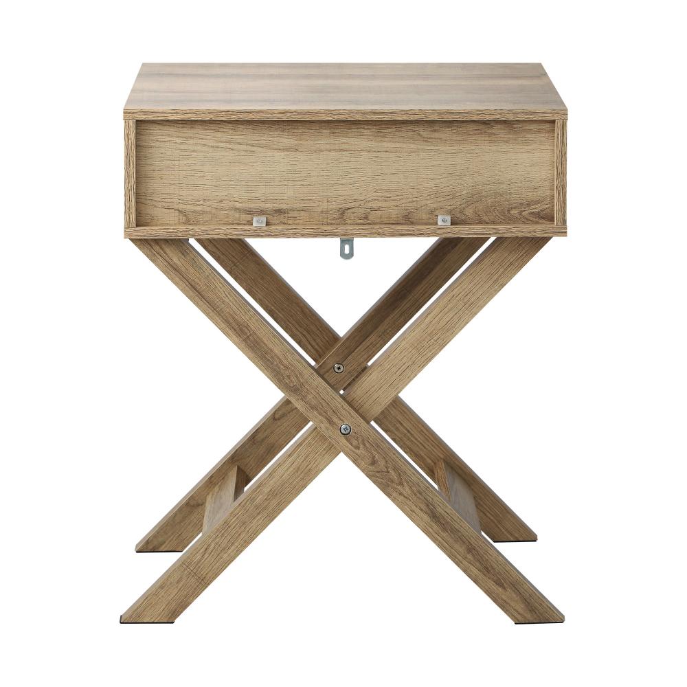 Bedside Table with Wooden Frame and Cross Base Side Table Nightstand Wooden Oikiture