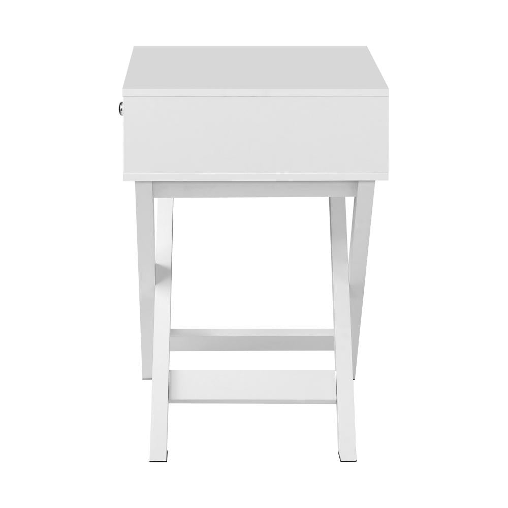 Bedside Table with Wooden Frame and Cross Base Side Table Nightstand White Oikiture