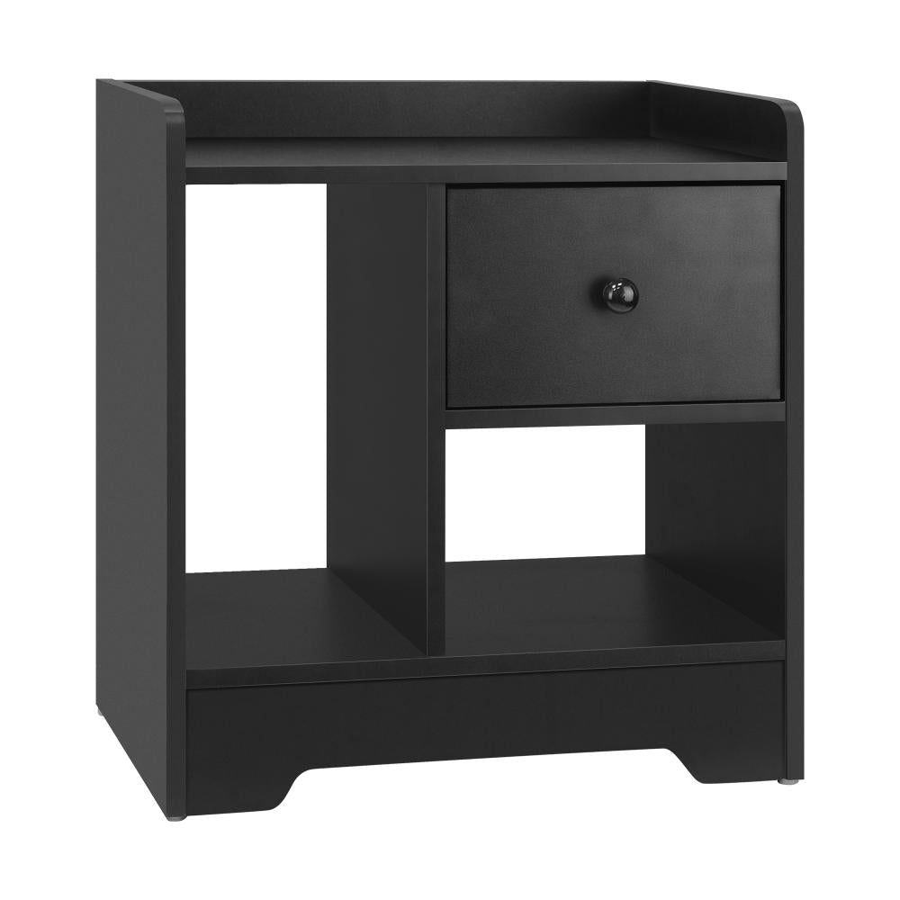 Bedside Table with Drawer and Storage Space Side Table Nightstand Home Bedroom Furniture Black Oikiture