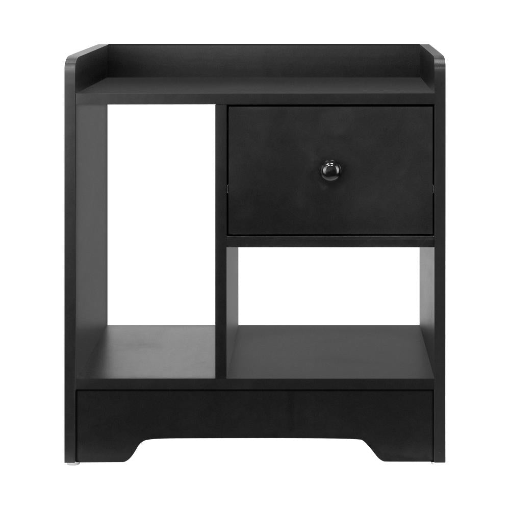 Bedside Table with Drawer and Storage Space Side Table Nightstand Home Bedroom Furniture Black Oikiture