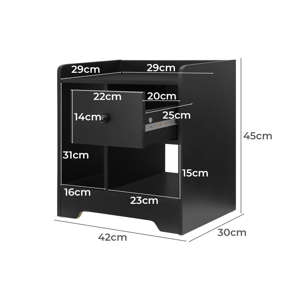 Bedside Table with Drawer and Storage Space Side Table Nightstand Home Bedroom Furniture Black Oikiture