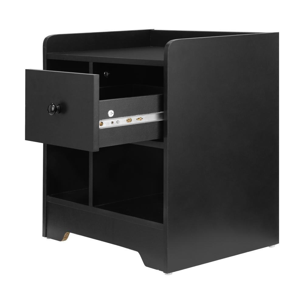 Bedside Table with Drawer and Storage Space Side Table Nightstand Home Bedroom Furniture Black Oikiture