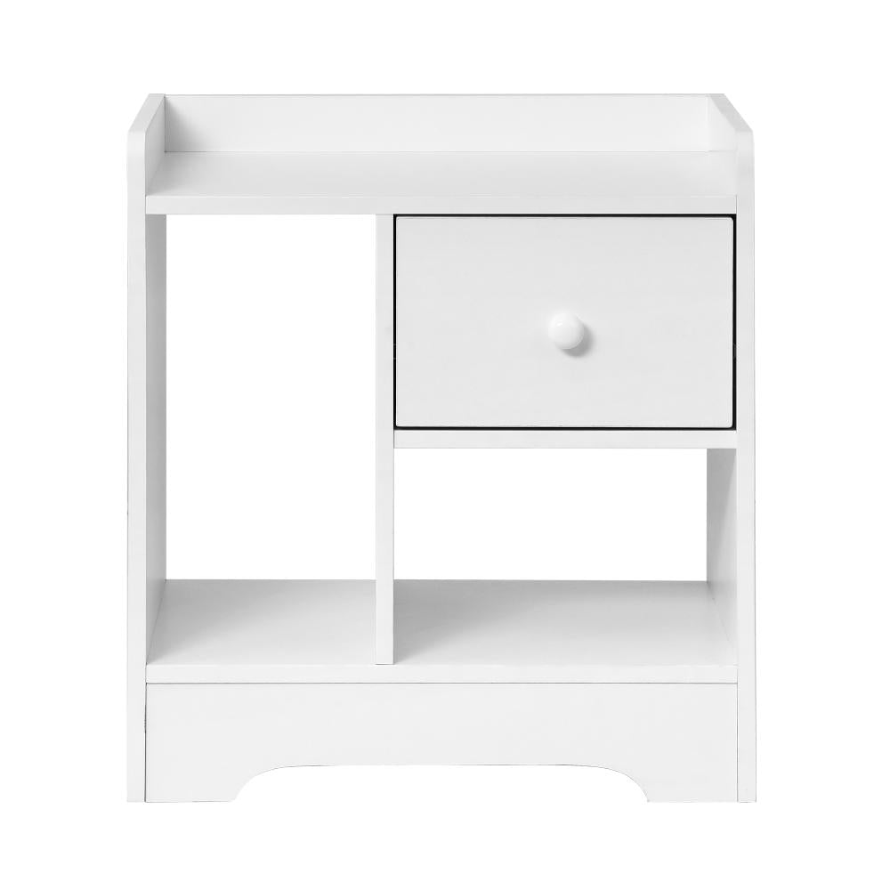 Bedside Table with Drawer and Storage Space Side Table Nightstand Home Bedroom Furniture White Oikiture