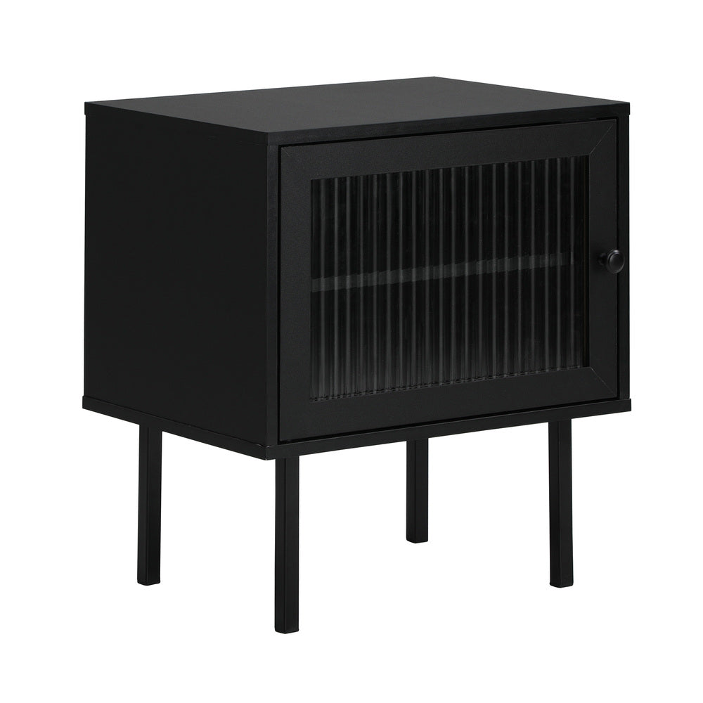 2X Bedside Tables Storage Cabinet Glass Door Black Oikiture