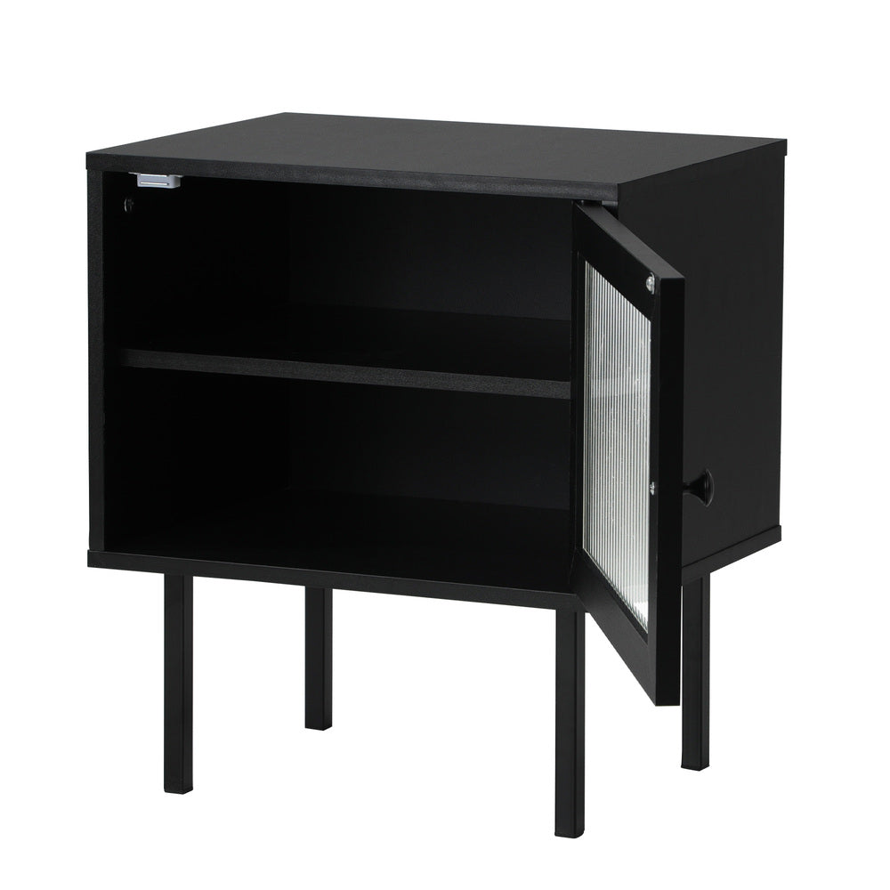 2X Bedside Tables Storage Cabinet Glass Door Black Oikiture