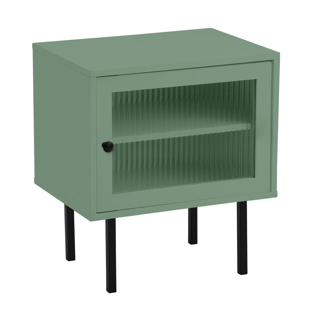 2X Bedside Tables Storage Cabinet Glass Door Green Oikiture