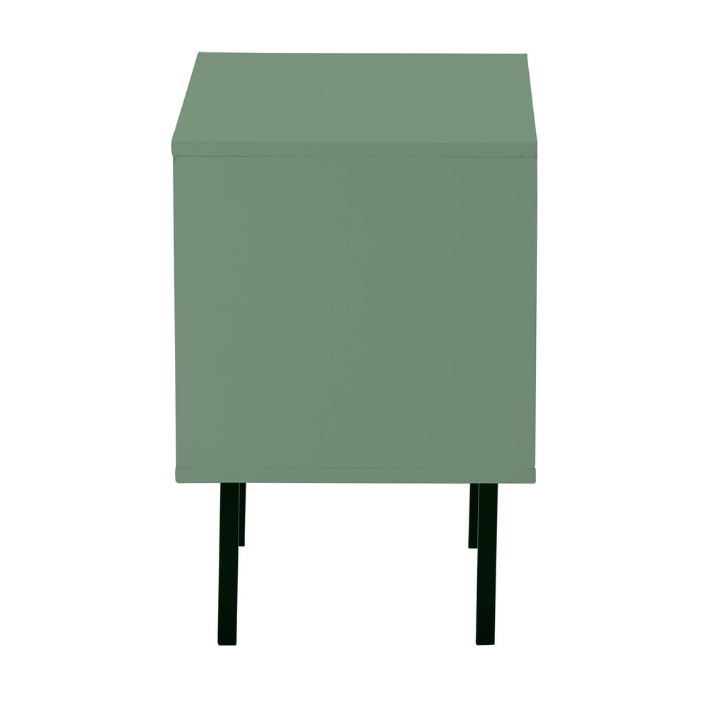 2X Bedside Tables Storage Cabinet Glass Door Green Oikiture