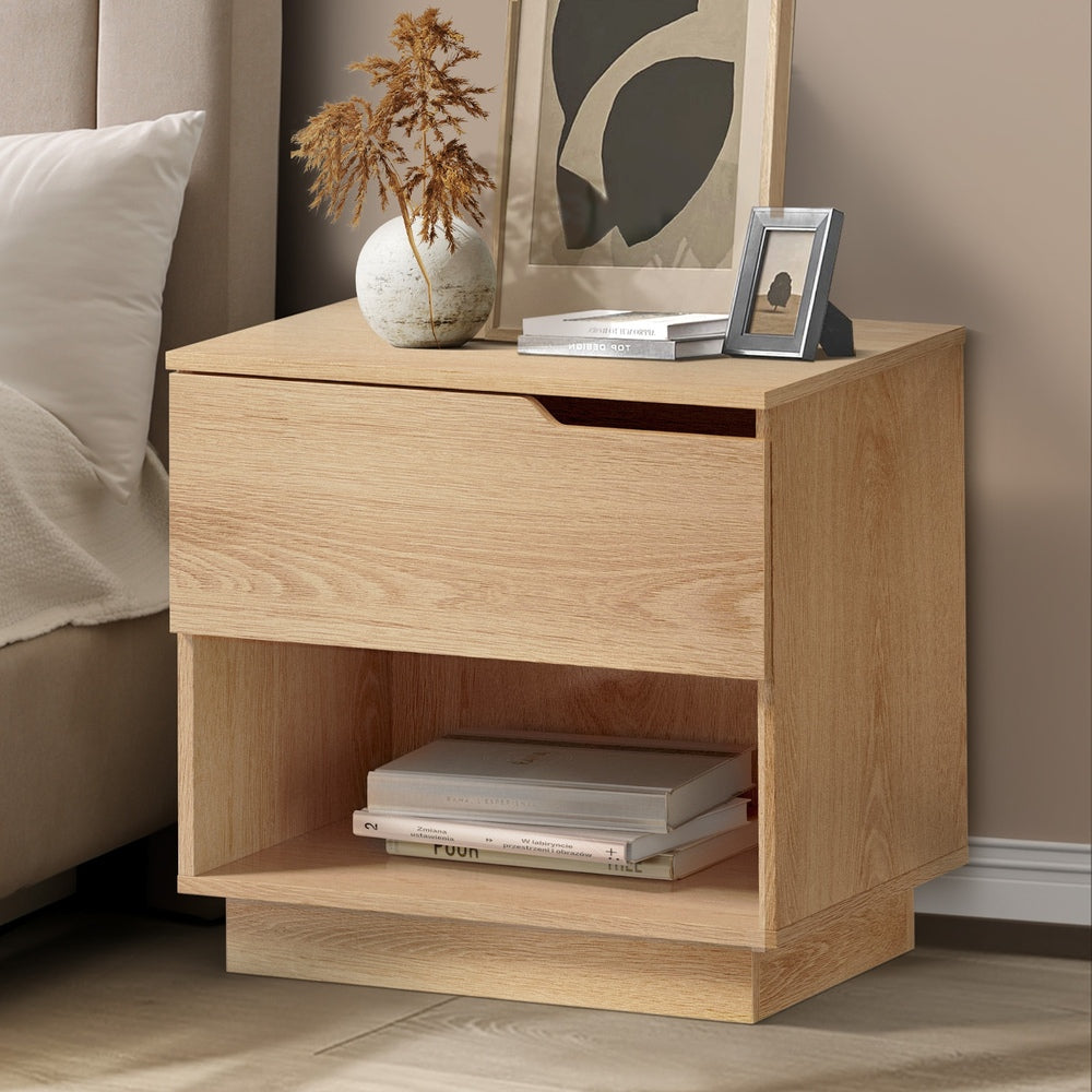 Bedside Table 1 Drawer Storage Nightstand Cabinet Natural Oikiture