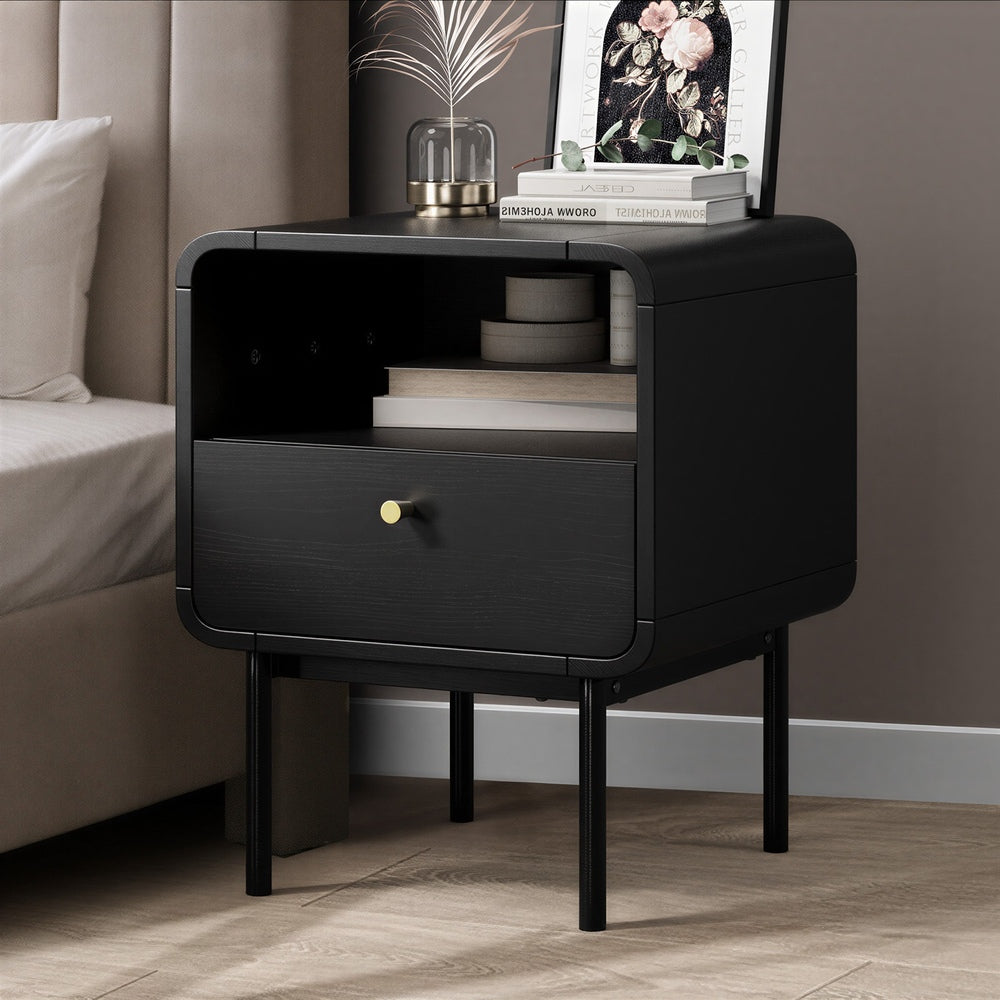 Oikiture Bedside Tables Storage Cabinet Wood White