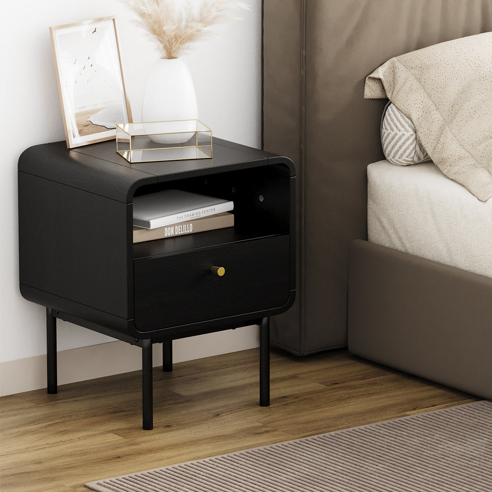 Oikiture Bedside Tables Storage Cabinet Wood White