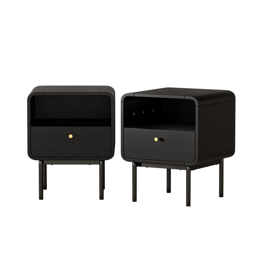 Oikiture 2X Bedside Table 1 Drawers 1 Shelf Nightstand Storage Black