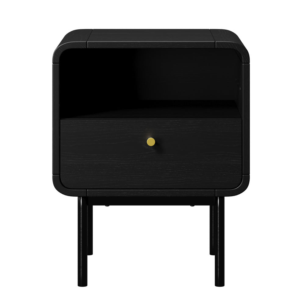 Oikiture 2X Bedside Table 1 Drawers 1 Shelf Nightstand Storage Black