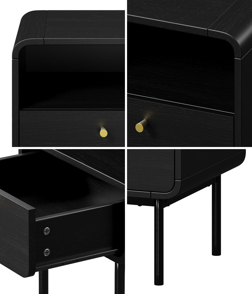 Oikiture 2X Bedside Table 1 Drawers 1 Shelf Nightstand Storage Black