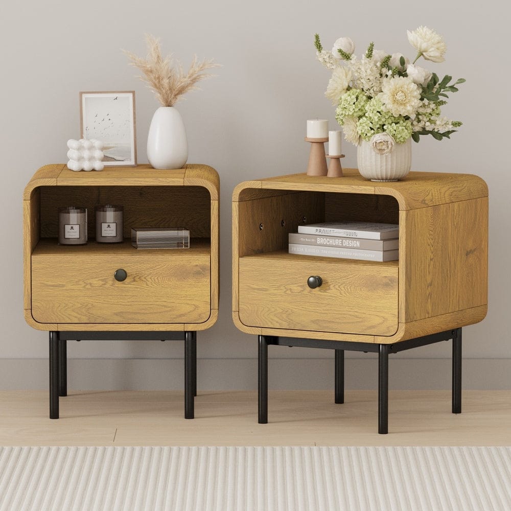 Oikiture Bedside Table Oikiture 2x Bedside Table 1 Drawers 1 Shelf Nightstand Storage Natural
