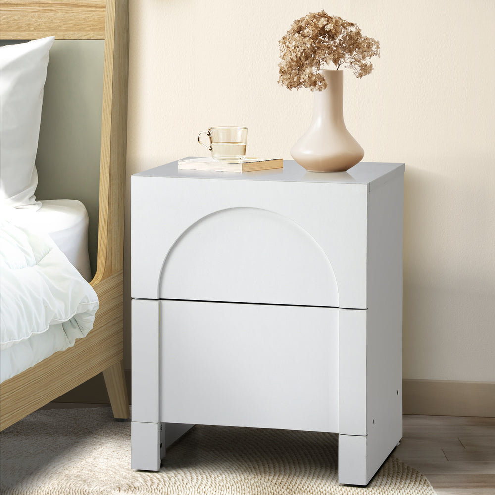 2X Bedside Table 2 Drawers Side Table White Oikiture