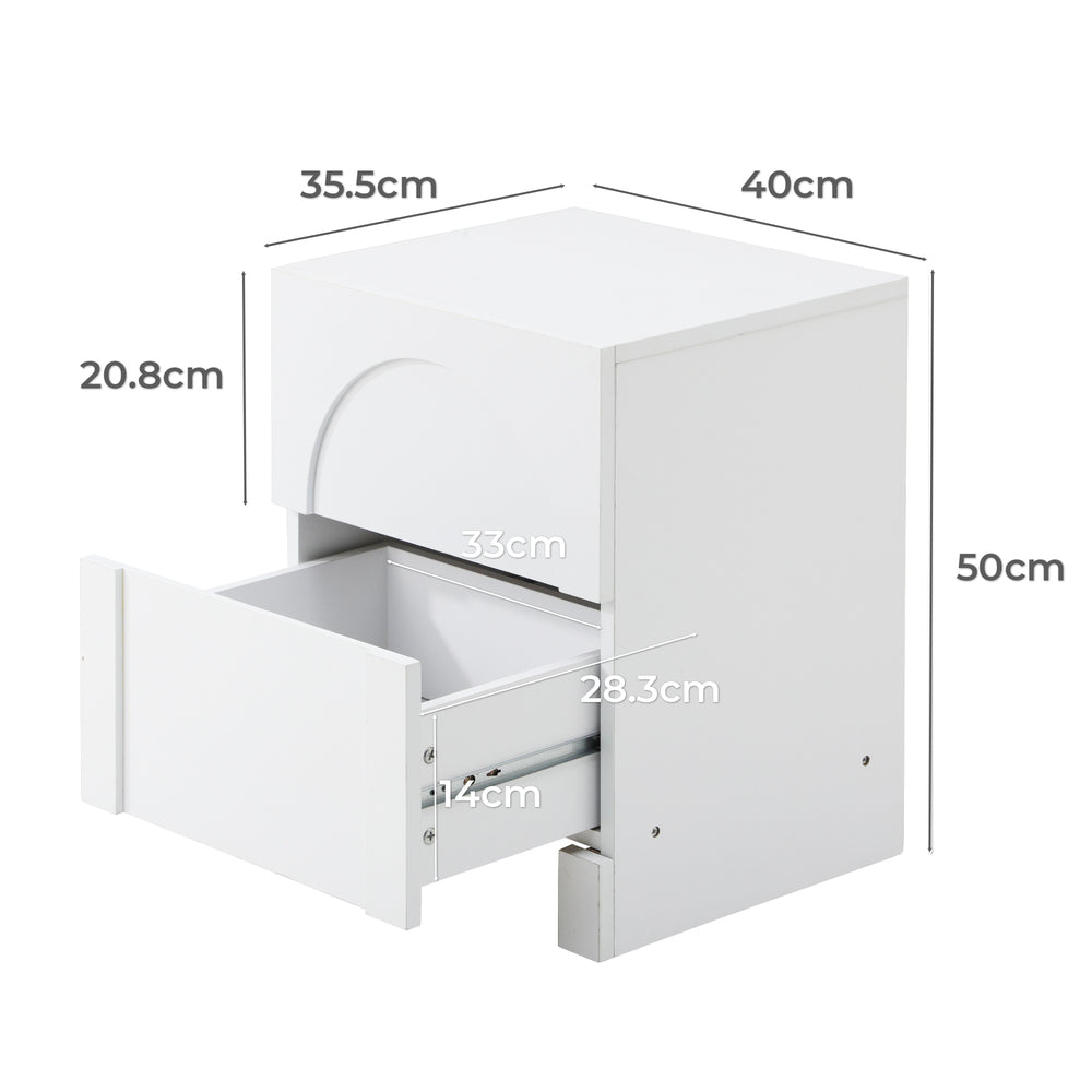 2X Bedside Table 2 Drawers Side Table White Oikiture
