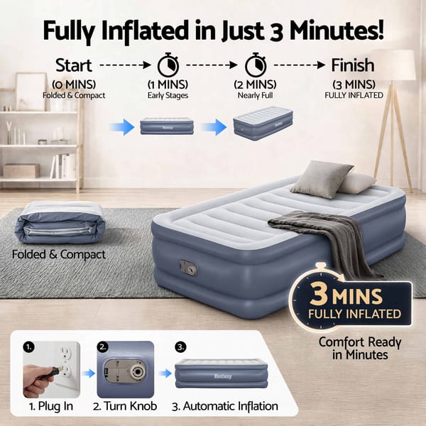 Bestway Mattress Air Bed Single Size 51Cm Inflatable Camping Beds Home Outdoor