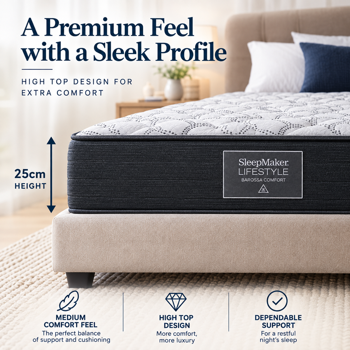Sleepmaker Barossa Comfort Full Width Pocket 25cm Matress -  Medium