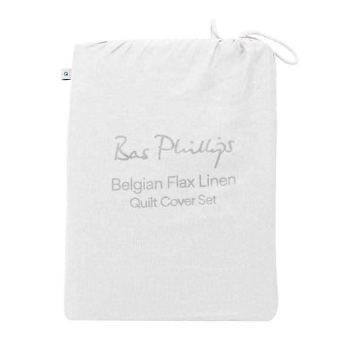 Bas Phillips Belgian Linen QUEEN Quilt Cover Set - WHITE Bas Phillips