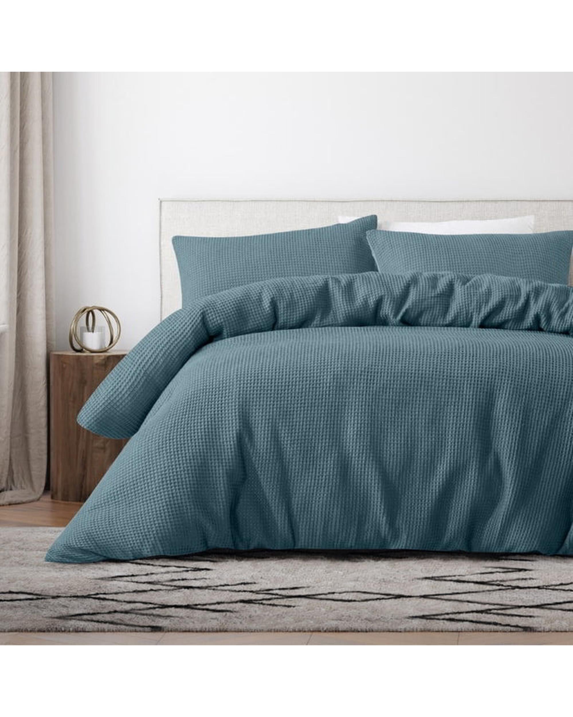 Bas Phillips Premier Cotton Waffle Quilt Cover Set - DUSTY BLUE Bas Phillips
