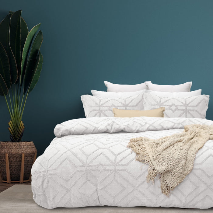 Bas Phillips Kalinda Tufted Quilt Cover Set - WHITE Bas Phillips