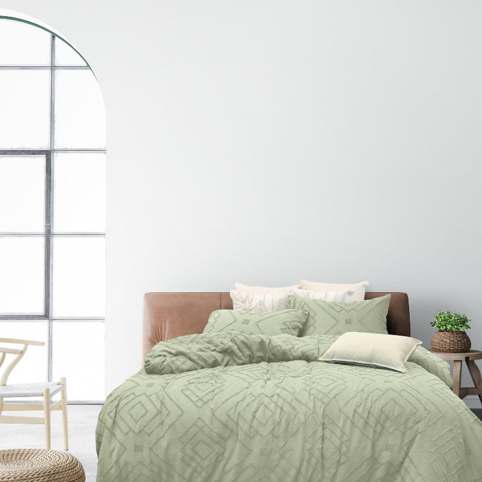 Bas Phillips Marrakesh Tufted Quilt Cover Set - SAGE MIST Bas Phillips