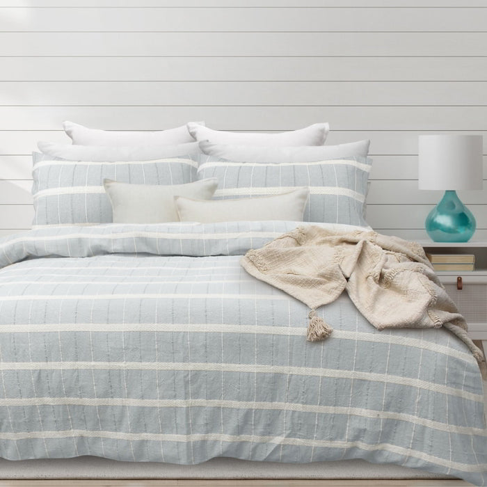 Bas Phillips Mosman Textured Cotton QUEEN Quilt Cover Set - BLUE Bas Phillips