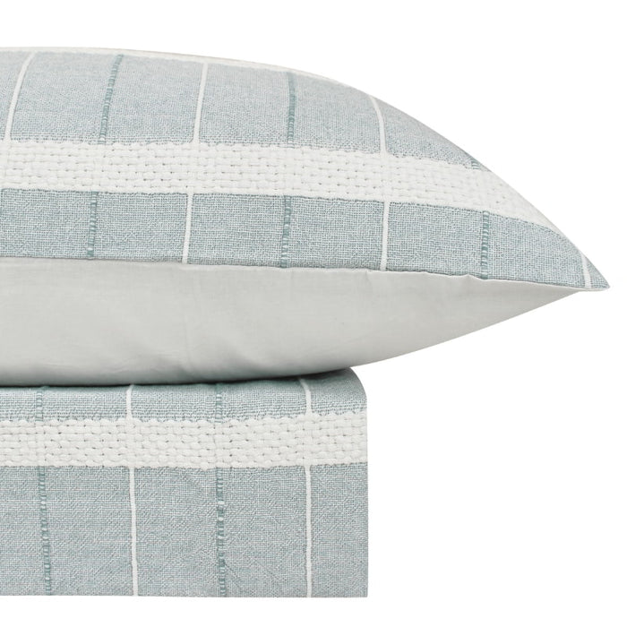 Bas Phillips Mosman Textured Cotton QUEEN Quilt Cover Set - BLUE Bas Phillips
