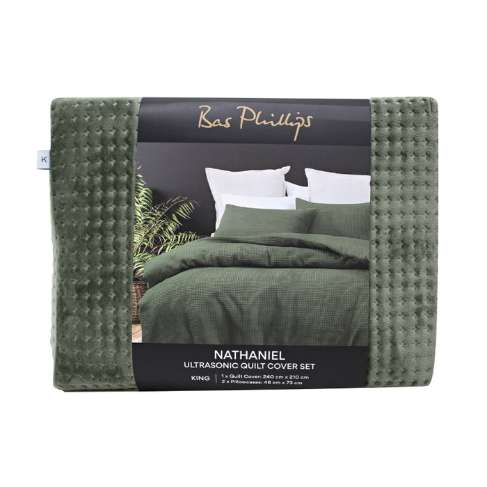 Bas Phillips Nathaniel Ultrasonic Quilt Cover Set - MOSS Bas Phillips