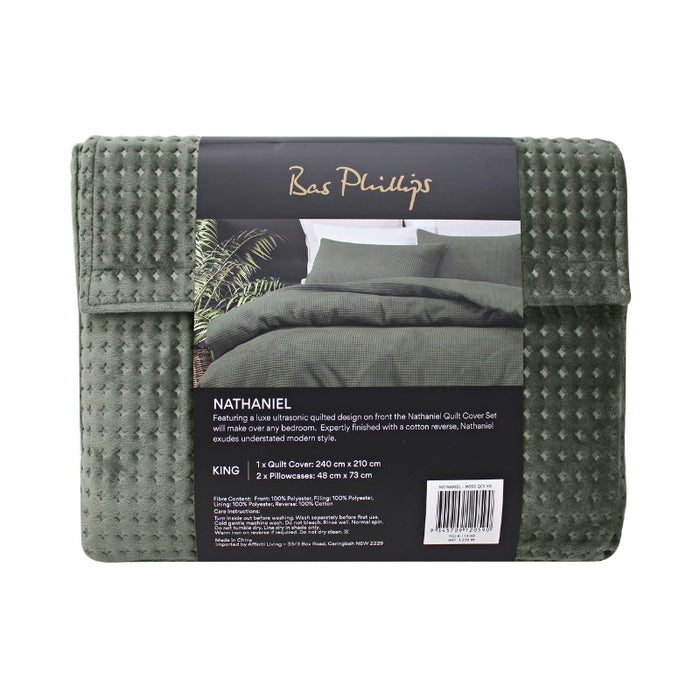 Bas Phillips Nathaniel Ultrasonic Quilt Cover Set - MOSS Bas Phillips