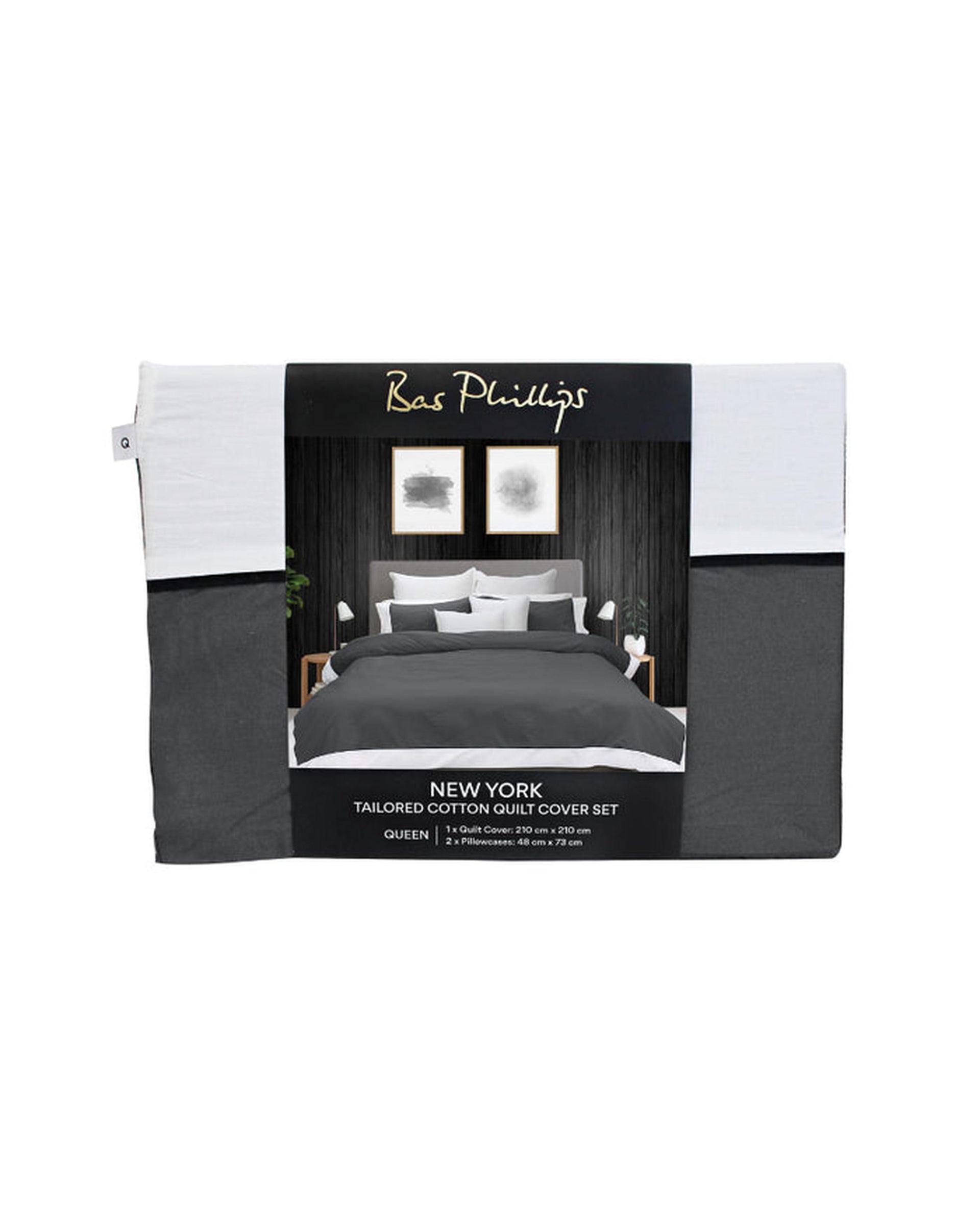 Bas Phillips New York Quilt Cover Set - Charcoal/White Bas Phillips