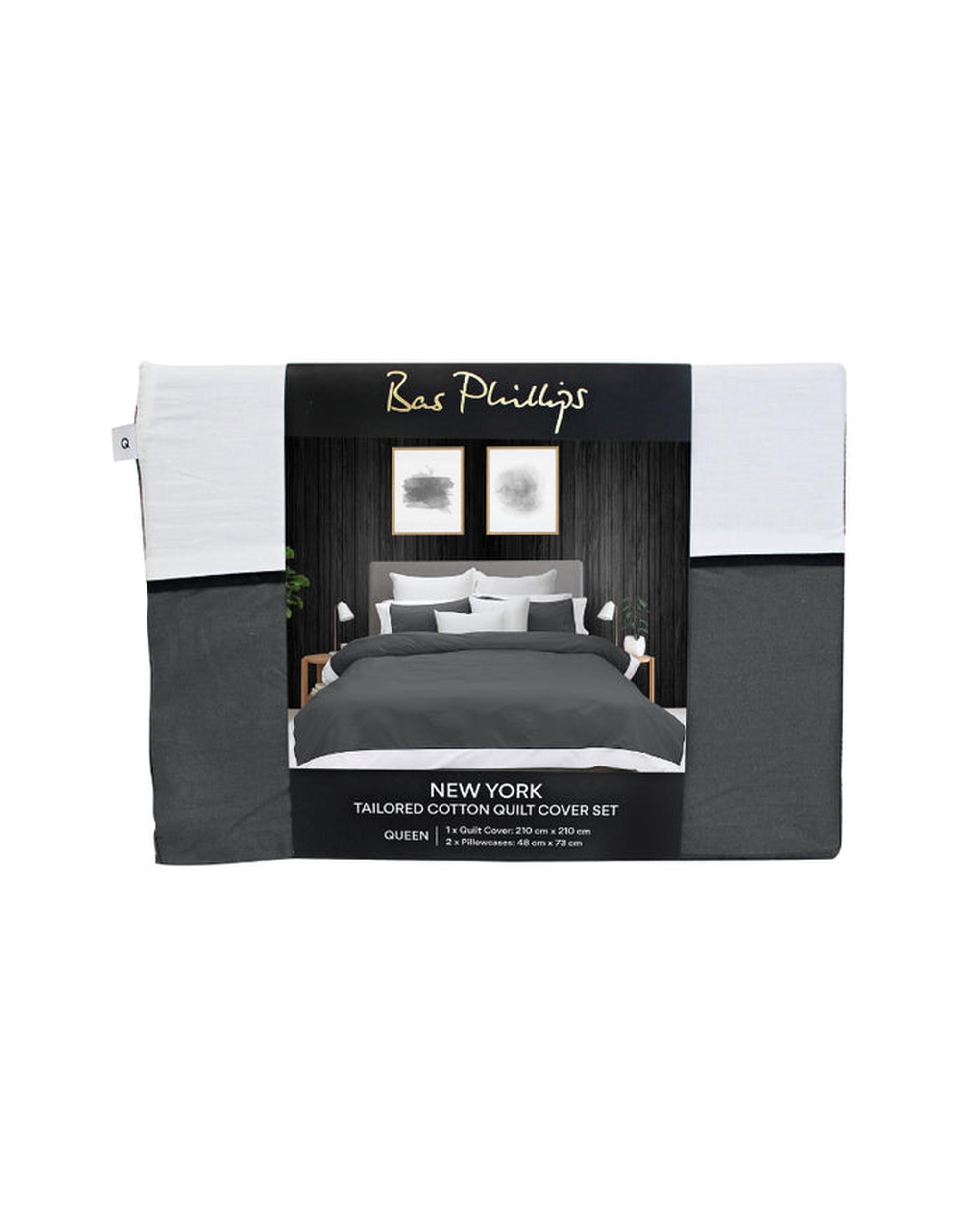 Bas Phillips New York Quilt Cover Set - Charcoal/White Bas Phillips