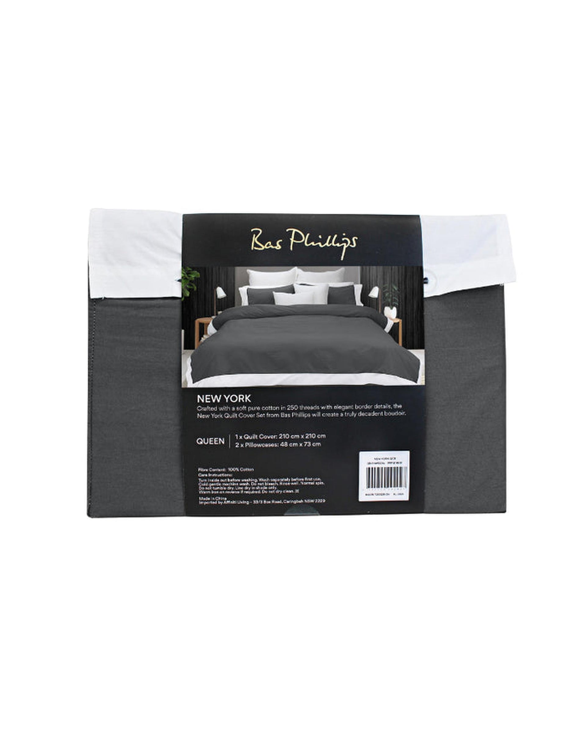 Bas Phillips New York Quilt Cover Set - Charcoal/White Bas Phillips
