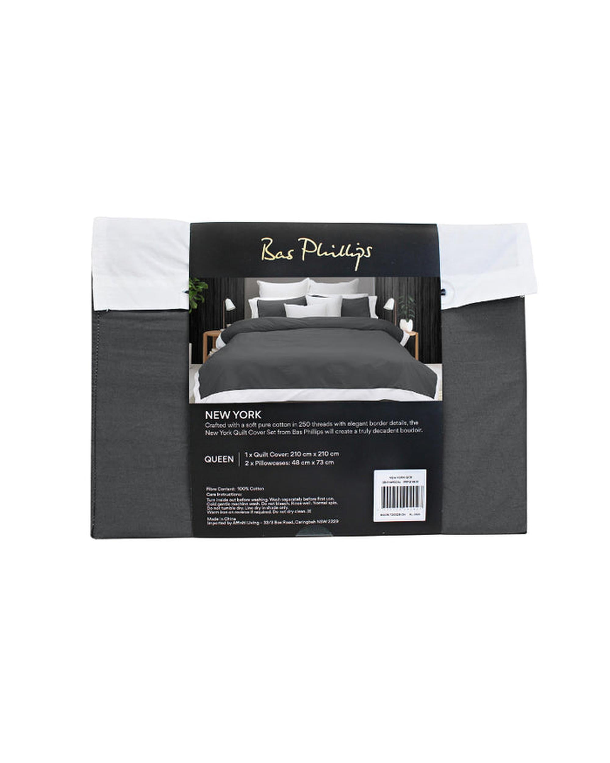 Bas Phillips New York Quilt Cover Set - Charcoal/White Bas Phillips