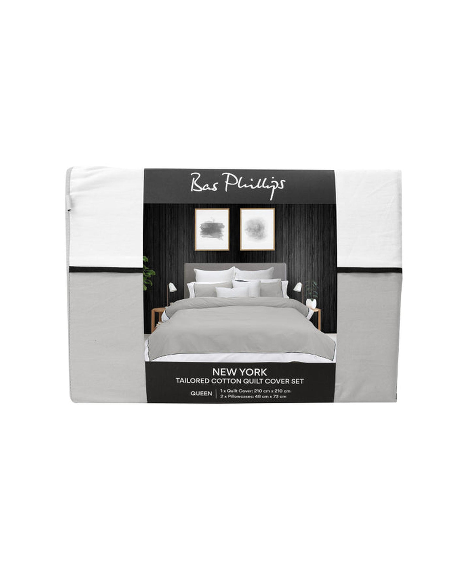 Bas Phillips New York Quilt Cover Set - Pewter/White Bas Phillips
