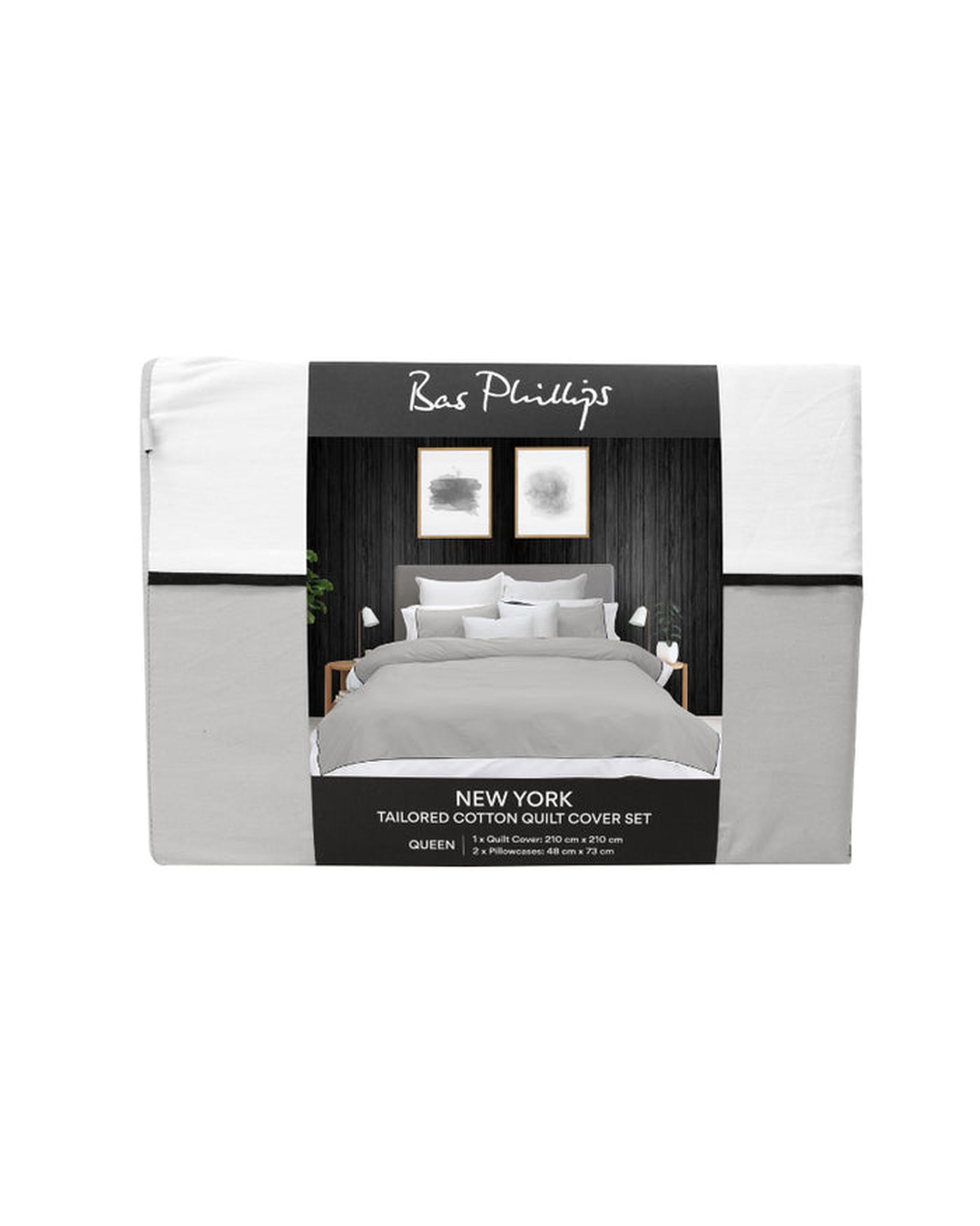 Bas Phillips New York Quilt Cover Set - Pewter/White Bas Phillips