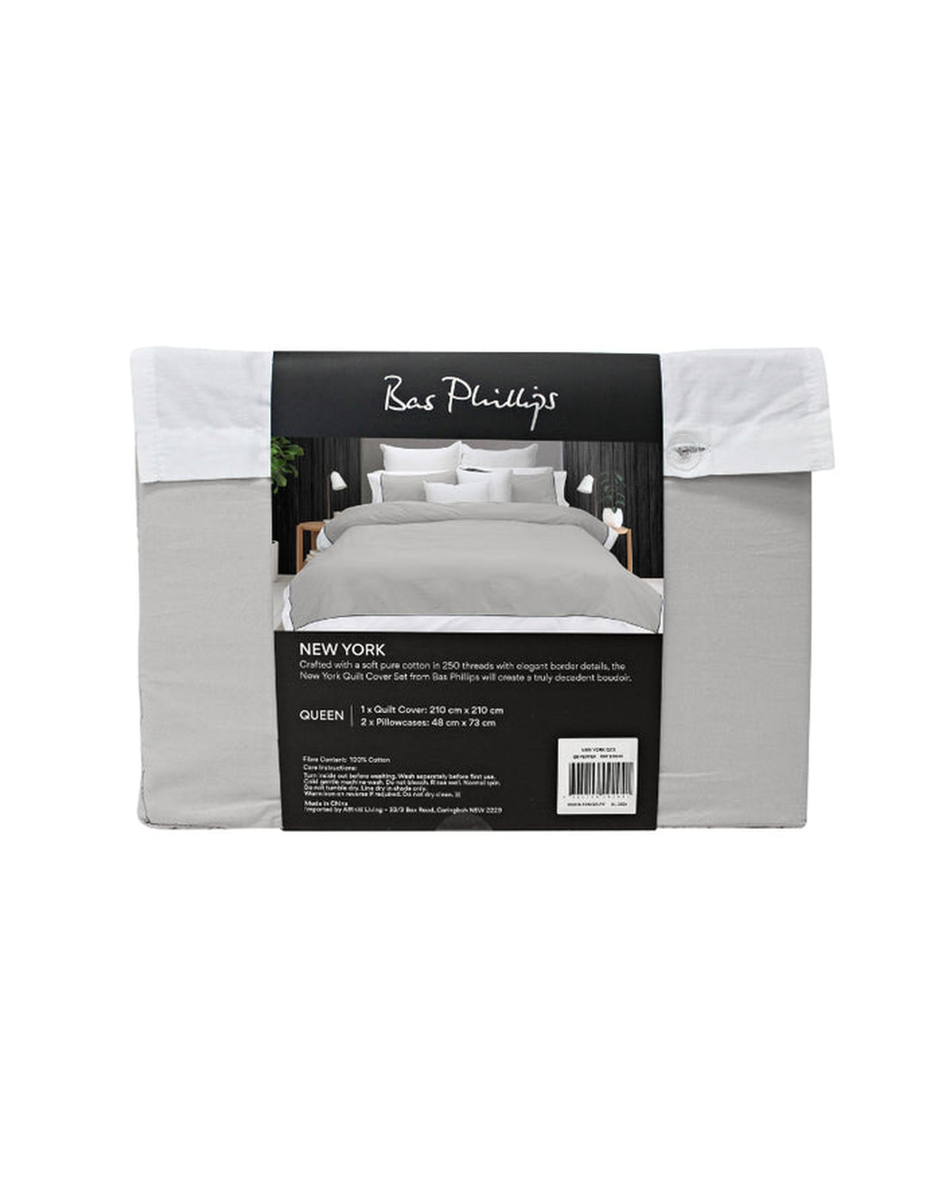 Bas Phillips New York Quilt Cover Set - Pewter/White Bas Phillips