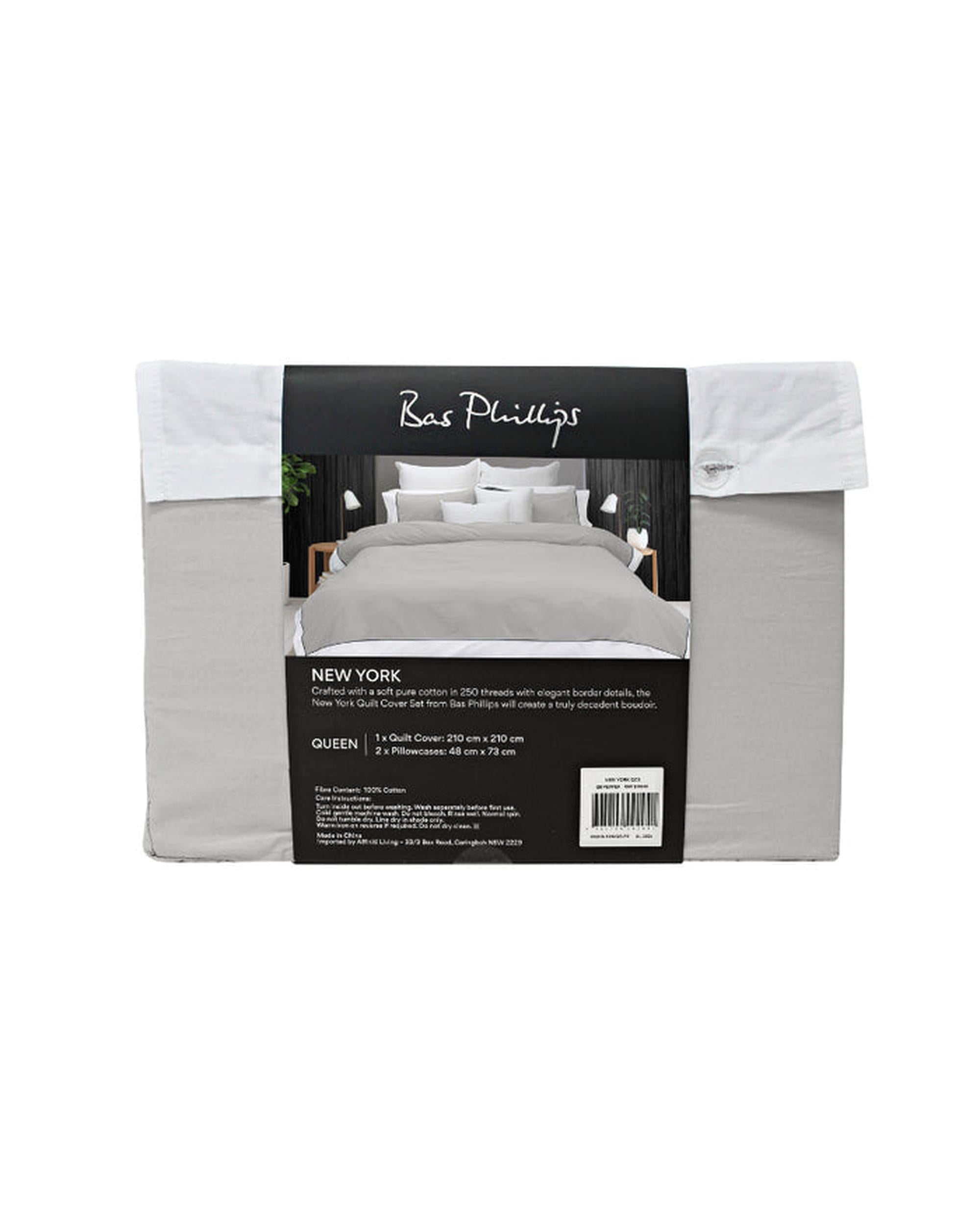 Bas Phillips New York Quilt Cover Set - Pewter/White Bas Phillips