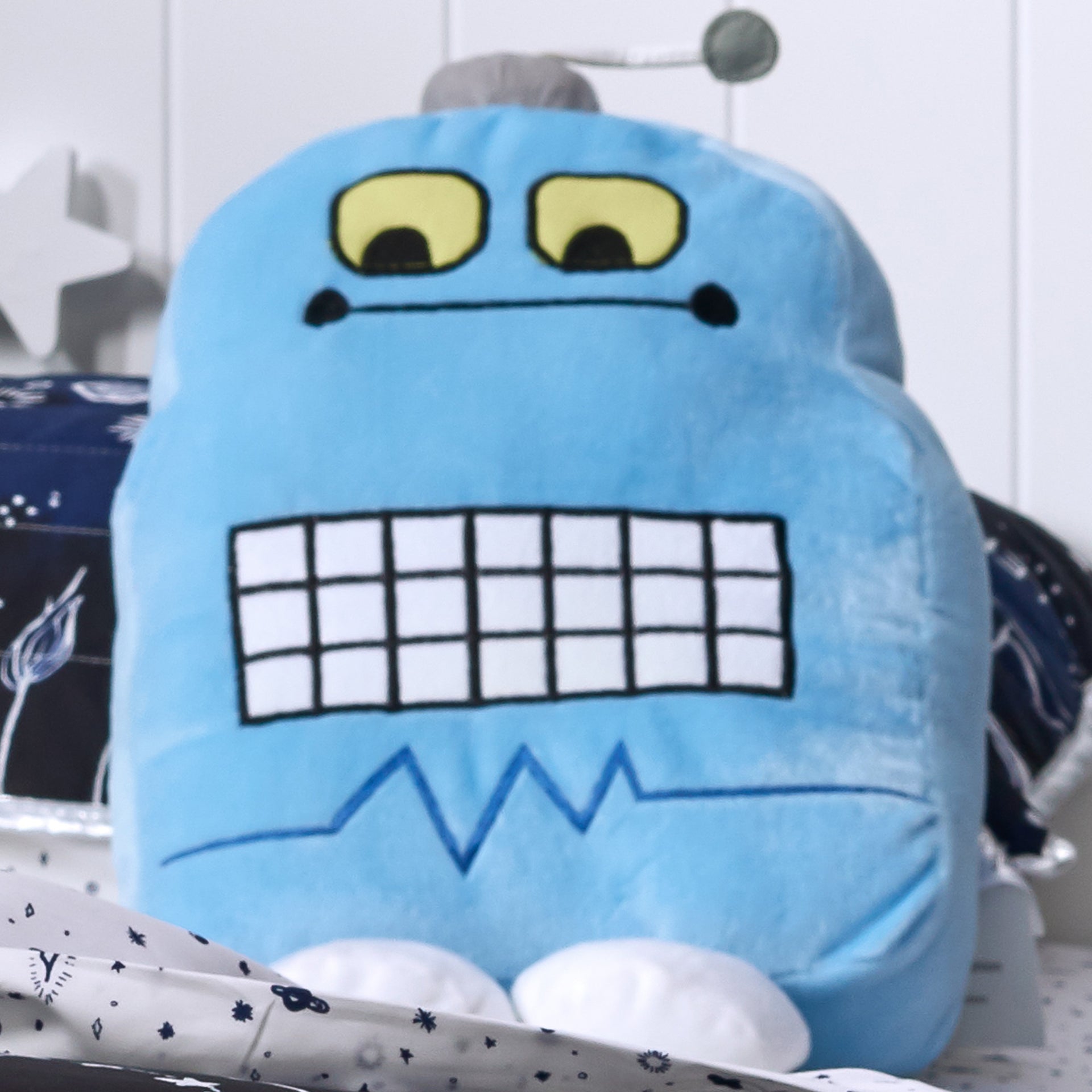 Happy Kids Robot Blue Cushion